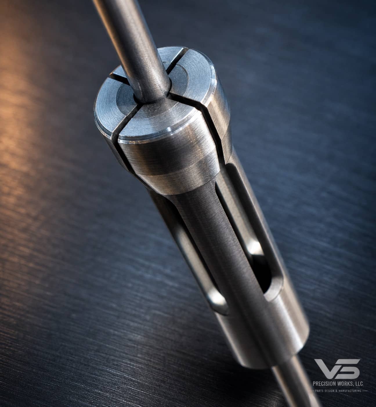 Angled view of a wire-EDM slotted collet